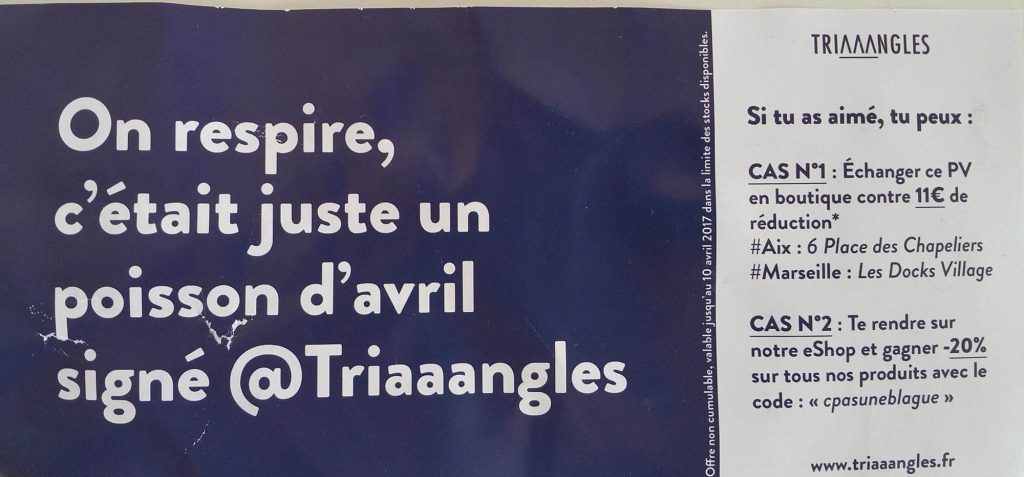Exemple de flyer créatif pour faire le buzz, par TRIAAANGLES, Aix-en-Provence & Marseille